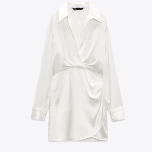 Zara Cream Satin Long Sleeve Dress